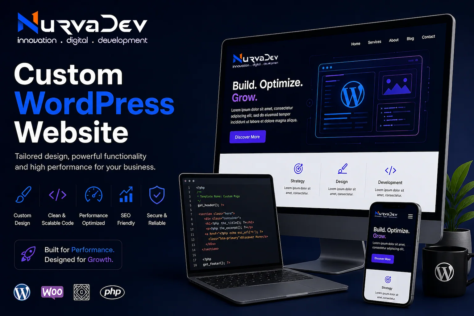 Custom WordPress Website development by NurvaDev